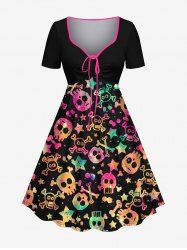 Plus Size Halloween Costume Skull Star Print Cinched Dress -  