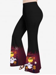 Pantalon Evasé D'Halloween Toile D'Araignée Citrouille Fantôme et Chauve-souris Imprimés de Grande Taille - Rouge foncé XS