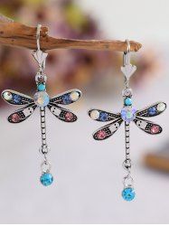 Fashion Dragonfly Sparkling Colorful Faux Rhinestone Drop Earrings -  