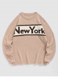 Men's Casual Letter New York Printed Round Neck Fuzzy Pullover Sweater -  