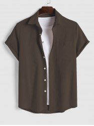 Solid Color Corduroy Short Sleeves Shirt -  