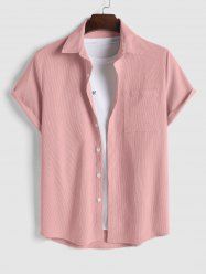 Solid Color Corduroy Short Sleeves Shirt -  