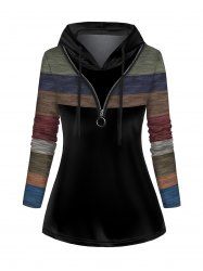 Colorblock Panel 3D Print O Ring Zipper Drawstring Hoodie -  
