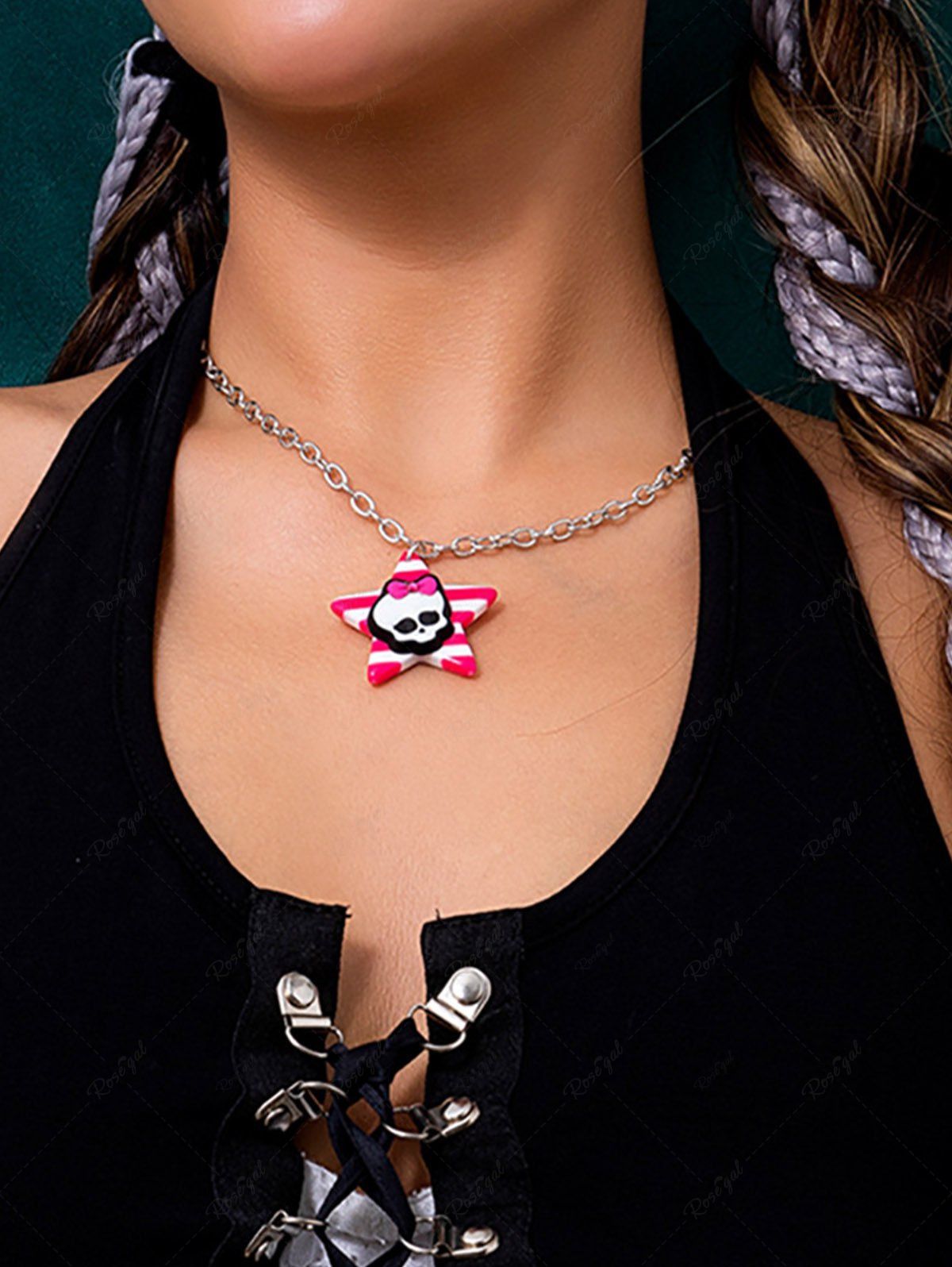 Shops Bowknot Skull Pentagram Halloween Pendant Necklace  