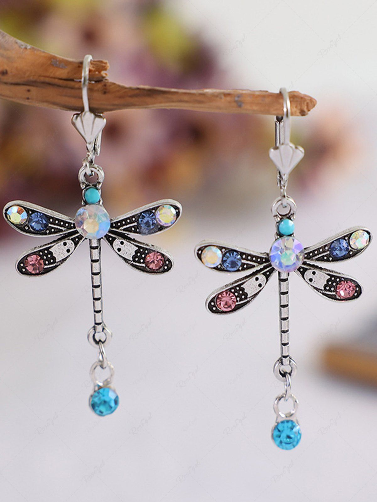Affordable Fashion Dragonfly Sparkling Colorful Faux Rhinestone Drop Earrings  