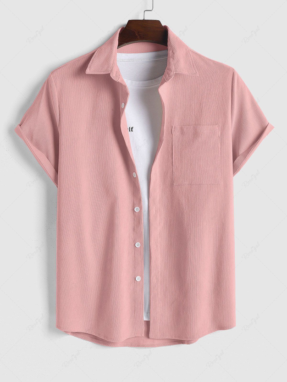 Online Solid Color Corduroy Short Sleeves Shirt  