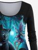 Cat Butterfly Angel Glitter Printed T-shirt and  Flare Pants Plus Size Matching Set -  