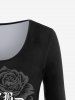 Halloween Skull Rose Bowknot Letters Printed T-shirt and Leggings Plus Size Matching Set -  