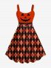 Plus Size Pumpkin Rhombus Colorblock Printed Halloween Dress Best Friend Outfit -  