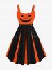 Plus Size Pumpkin Rhombus Colorblock Printed Halloween Dress Best Friend Outfit -  