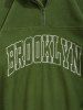 Men's BROOKLYN Letter Embroidered Fuzzy Polar Fleece Quarter Zip Stand Collar Pullover Sweatshirt -  