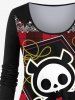 Plus Size Skull Bat Heart Plaid Print Halloween Long Sleeves T-shirt -  