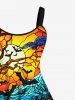Plus Size Colorful Pumpkin Bat Tree Moon Print Halloween Dress -  