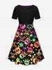 Plus Size Halloween Costume Skull Star Print Cinched Dress -  