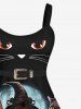 Plus Size Halloween Costume Pumpkin Cat Print Tank Dress -  