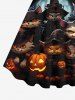 Robe D'Halloween Costume Citrouille et Chat Imprimés Grande Taille - Noir 6X