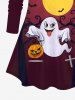 Plus Size Moon Bat Ghost Pumpkin Spider Web Tree Print Halloween Ombre T-shirt -  