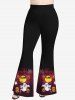 Pantalon Evasé D'Halloween Toile D'Araignée Citrouille Fantôme et Chauve-souris Imprimés de Grande Taille - Rouge foncé XS