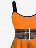 Plus Size Halloween Costume Ghost Wing Colorblock PU Leather Stripe 3D Print Tank Dress -  