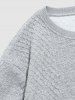 Crew Neck Drop Shoulder Jacquard Pullover Sweatshirt Drawstring Knee Length Shorts Two Piece Set -  