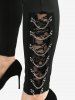 Plus Size Chains Floral Lace Pockets Leggings -  