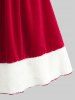 Plus Size Contrast Binding Fluffy Fur Trim Mock Buttons Heart Buckle Belt A Line Velvet Christmas Tank Dress -  