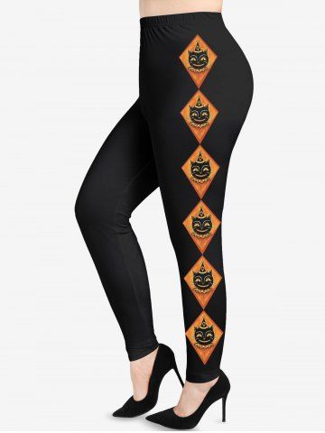 Legging Losange Chat Imprimé en Blocs de Couleurs de Grande Taille - BLACK - 5X