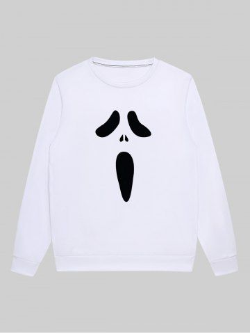 Gothic Halloween Ghost Face Print Sweatshirt For Men - WHITE - L