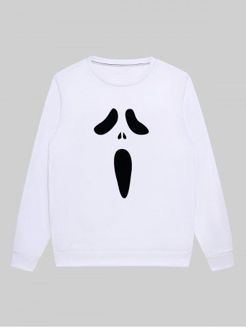 Halloween Sweat-shirt Imprimé Visage de Fantôme pour Homme - WHITE - 4XL