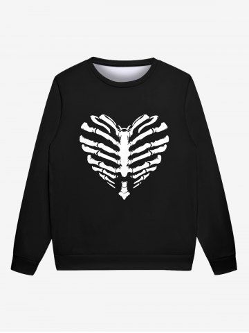 Sweatshirt Gothique D'Halloween Crâne en Forme de Squelette Cœur Imprimés pour Homme - BLACK - 6XL