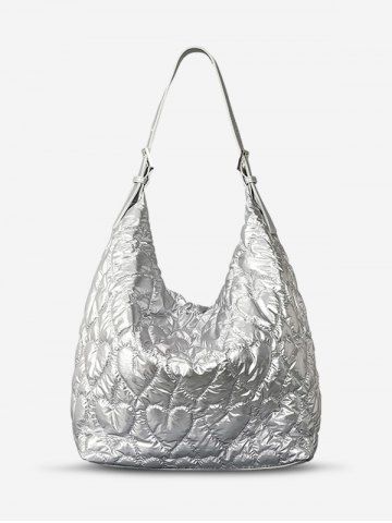 Women's Winter Soft Padded Puffer Quilted Heart Pattern High Capacity Shoulder Bag - SILVER