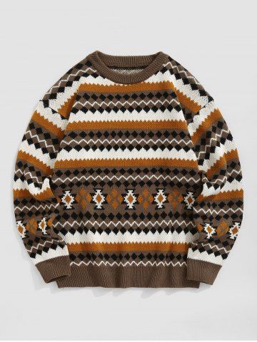 Men's Ethnic Aztec Printed Knitted Pullover Sweater - MULTI-A - L