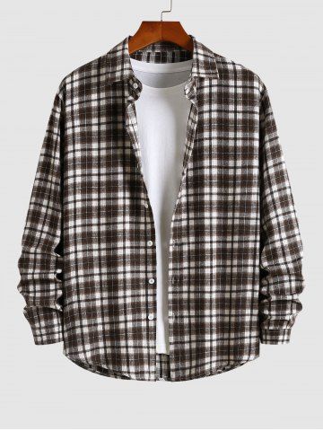 Men's Plaid Pattern Button Front Long Sleeves Casual Shirt - DEEP COFFEE - XXL