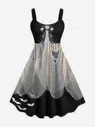 Plus Size Halloween Bat Ripped Gauze Applique Lace 3D Print Tank Dress -  