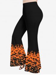 Pantalon Evasé D'Halloween Chauve-souris Diable Imprimé de Grande Taille - Orange 1X