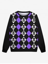 Gothic Halloween Skull Rhombus Colorblock Print Sweatshirt For Men -  