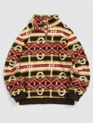 Men's Ethnic Aztec Printed Quarter Zip Fuzzy Fleece Sweatshirt -  