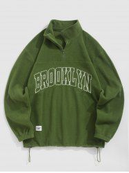 Men's BROOKLYN Letter Embroidered Fuzzy Polar Fleece Quarter Zip Stand Collar Pullover Sweatshirt -  