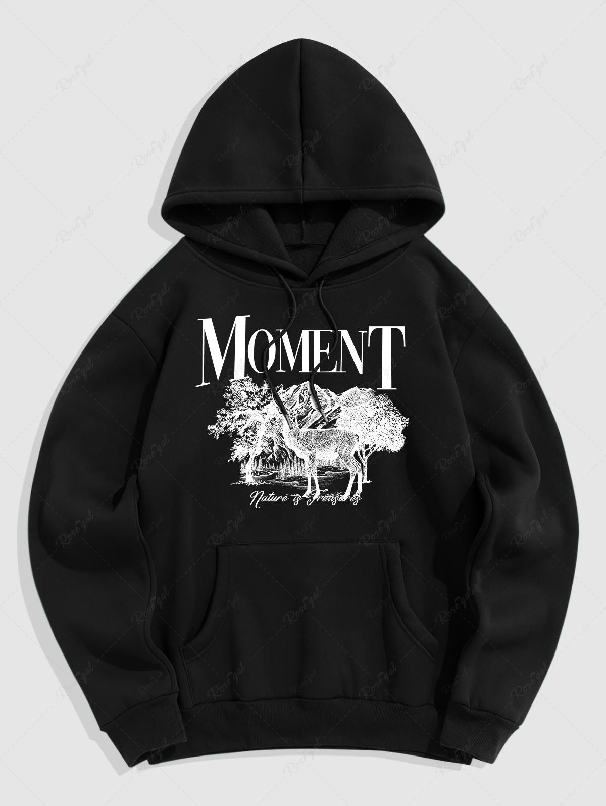 Outfits Men's MOMENT Elk Mountain Printed Thermal Fleece-lined Kangaroo Pocket Pullover Hoodie  