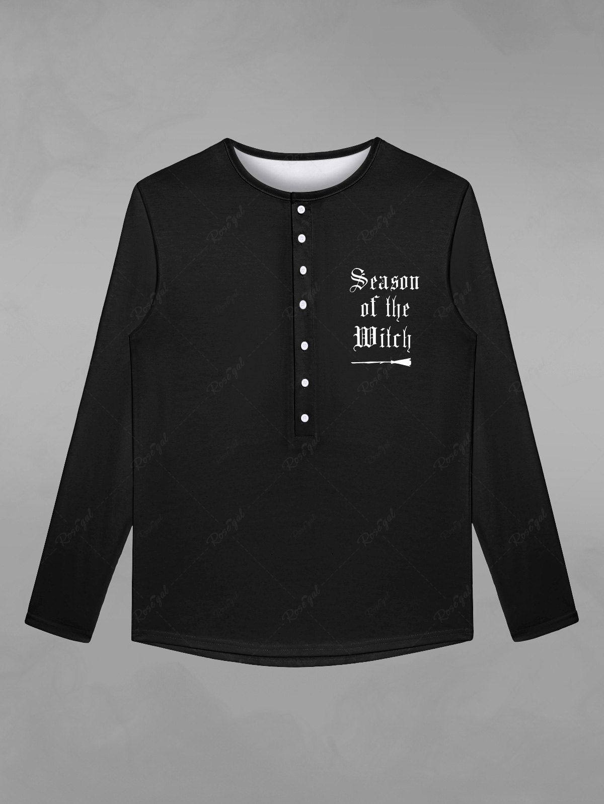 T-shirt Gothique Lettre Imprimée en Couleur Unie avec Boutons pour Homme Noir 8XL