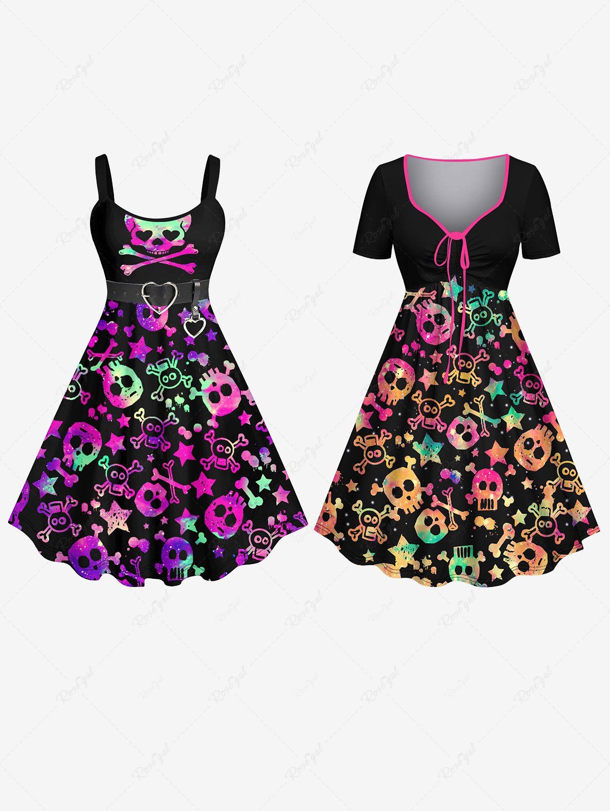Discount Plus Size Skull Star 3D Printed Halloween Dress Best Friend Outfit  