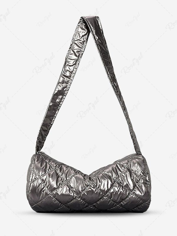 Sac à Bandoulière Matelassé en Couleur Unie en Forme de Cylindre pour Femme Champagne Or 
