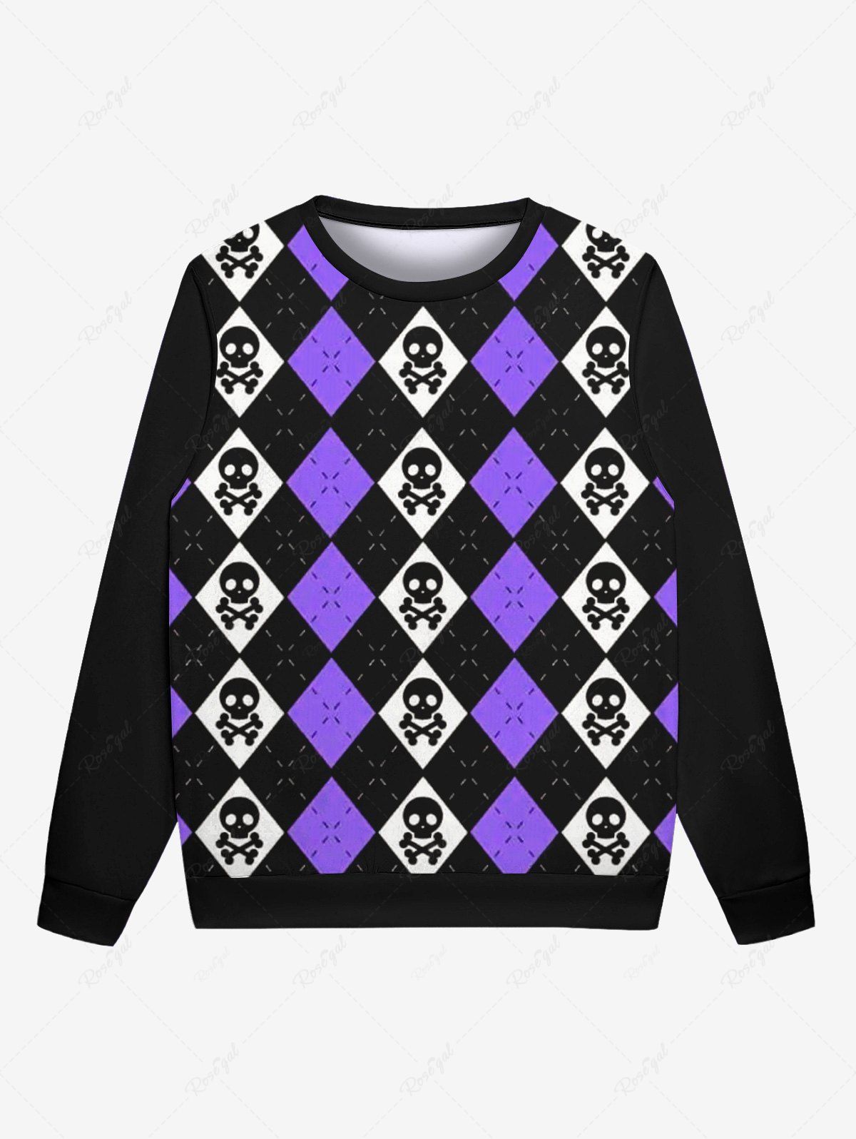Outfit Gothic Halloween Skull Rhombus Colorblock Print Sweatshirt For Men  