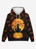 Gothic Halloween Pumpkin Cat Moon Print Drawstring Hoodie For Men -  