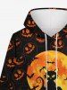 Gothic Halloween Pumpkin Cat Moon Print Drawstring Hoodie For Men -  