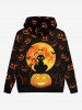 Sweat à Capuche Gothique D'Halloween Citrouille Chat Imprimés à Cordon pour Homme - Noir 4XL