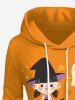 Robe à Capuche D'Halloween Chat Citrouille et Fantôme Imprimés Grande Taille à Cordon - Orange 3XL