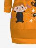 Plus Size Cat Pumpkin Candy Spider Web Ghost Print Halloween Drawstring Hoodie Dress -  