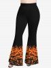 Pantalon Evasé D'Halloween Chauve-souris Diable Imprimé de Grande Taille - Orange 1X