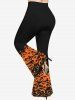 Pantalon Evasé D'Halloween Chauve-souris Diable Imprimé de Grande Taille - Orange 1X